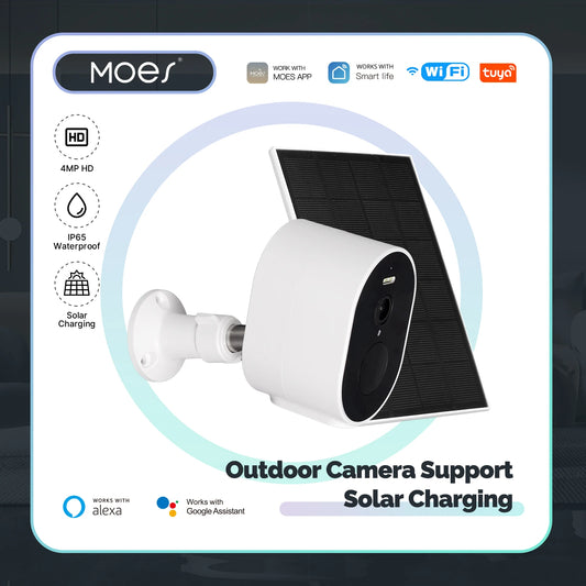 Cámara de seguridad HD inteligente carga Solar IP65 impermeable a todo Color visión nocturna funciona con Alexa Google Home, MOES Tuya WiFi 4MP HD