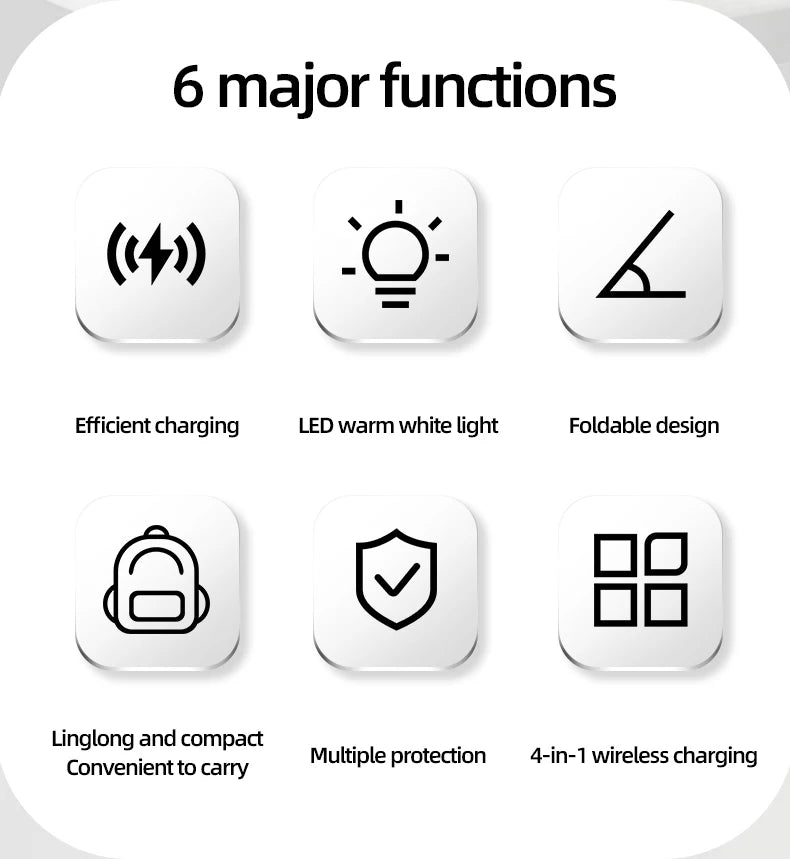 Cargador inalámbrico 4 en 1 QI2, base de carga rápida, luz nocturna para Magsafe iPhone 16 15 14 Pro Max Airpods Pro 2-8 Apple Watch