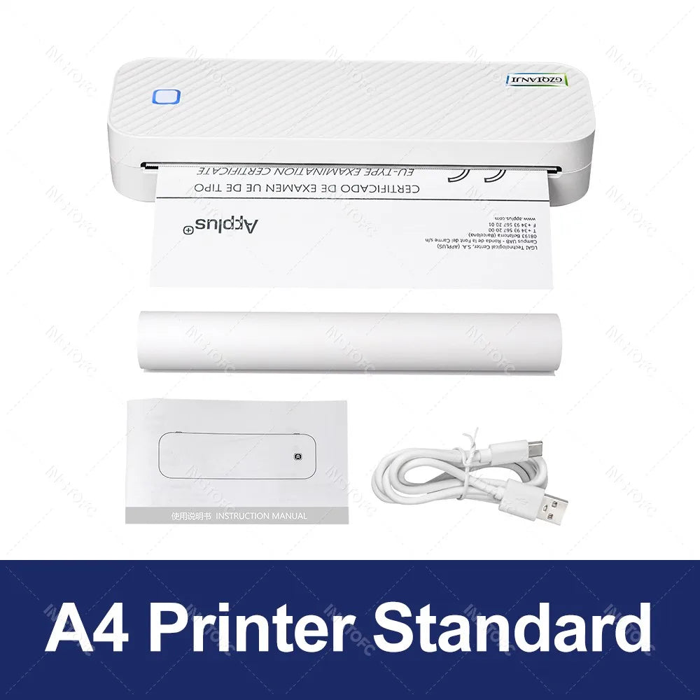 Impresora térmica portátil A4, Bluetooth, fotos, PDF, máquina de impresión de documentos, trabajo, hogar, escuela, viajes
