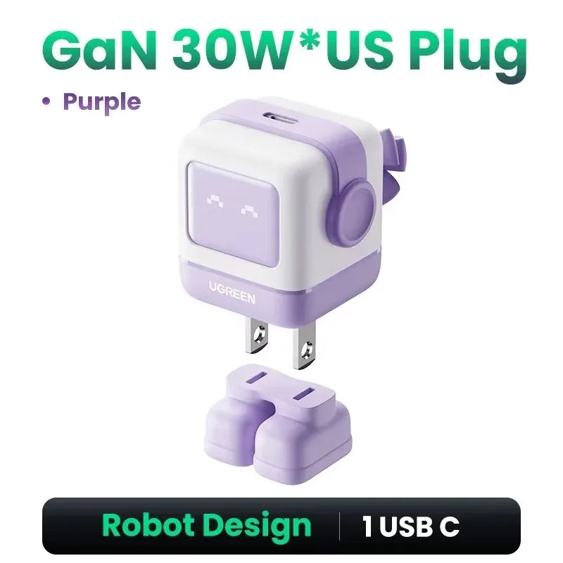 Cargador Robot Uno 100W GaN, cargador QC4.0 3,0 PPS para iPhone 16, 15, 14 Pro, Macbook, tableta, carga rápida