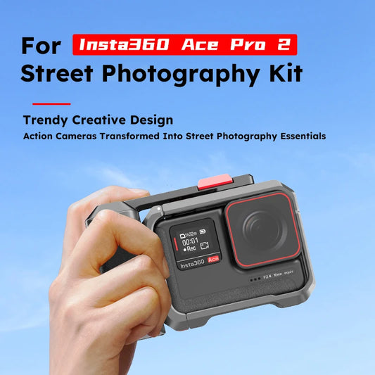 Kit de agarre de fotografía de calle de metal para Insta360 Ace Pro 2/Pro Xplorer Kit con mango ergonómico de liberación rápida de 1/4"