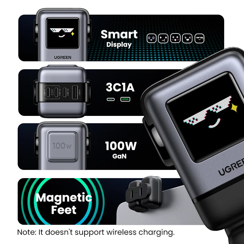 Cargador Robot Uno 100W GaN, cargador QC4.0 3,0 PPS para iPhone 16, 15, 14 Pro, Macbook, tableta, carga rápida