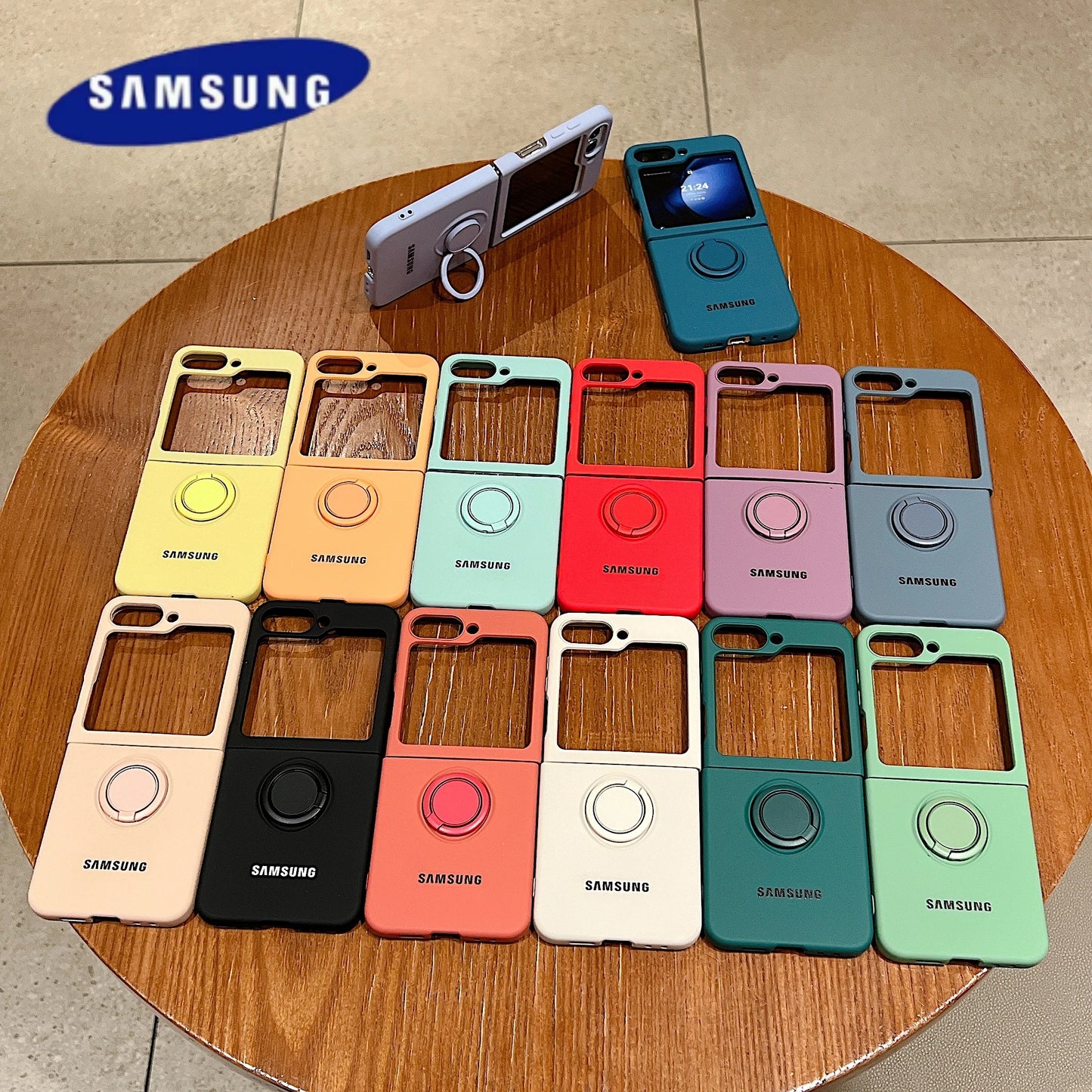 Funda de teléfono con soporte de anillo de silicona líquida de Color caramelo oficial de lujo Samsung Galaxy Z Flip 7 6 5 4 3 funda protectora a prueba de golpes