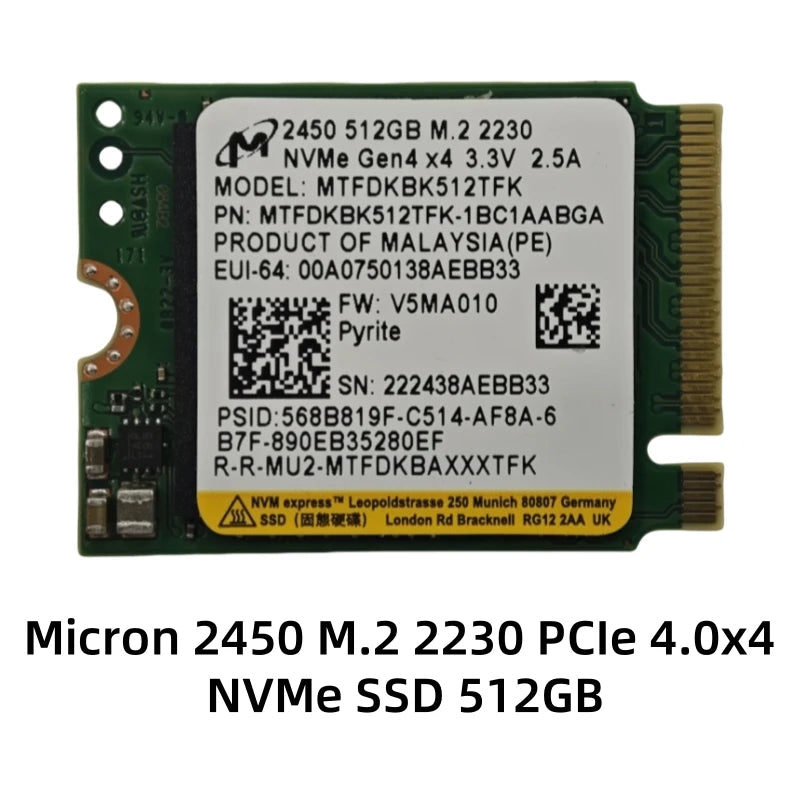 SSD interno NVMe PCIe M.2 2230 / 2242 empaquetado por OEM Samsung BM9C1/PM9B1/PM9C1A/PM991A y WD SN740 y Crucial P310 y Micron 2450
