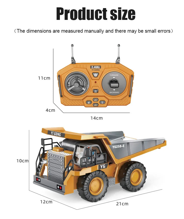 Camión volquete de aleación 1:24 9CH RC, vehículo de ingeniería, carretilla elevadora, excavadora pesada, coche de Control remoto, juguetes para niños, regalos