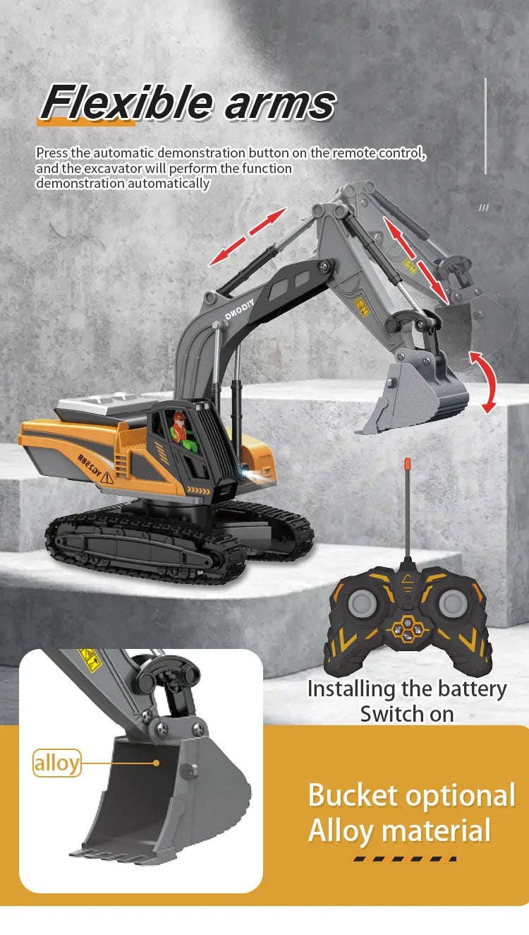 Camión volquete de aleación 1:24 9CH RC, vehículo de ingeniería, carretilla elevadora, excavadora pesada, coche de Control remoto, juguetes para niños, regalos