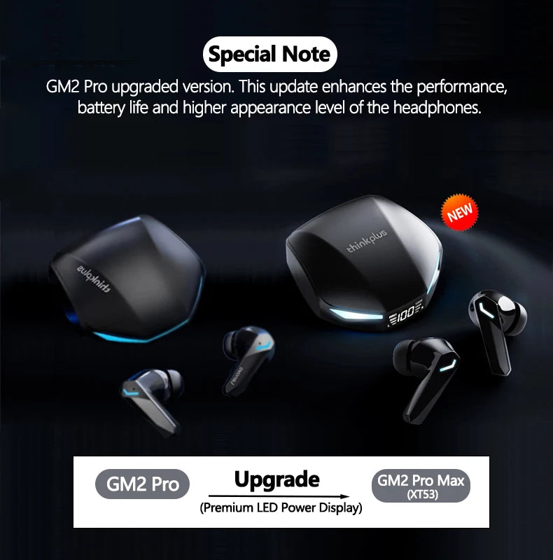 Nuevo Lenovo GM2 PRO MAX auriculares inalámbricos Bluetooth 5,4 pantalla Digital LED auriculares impermeables con cancelación de ruido auriculares para juegos