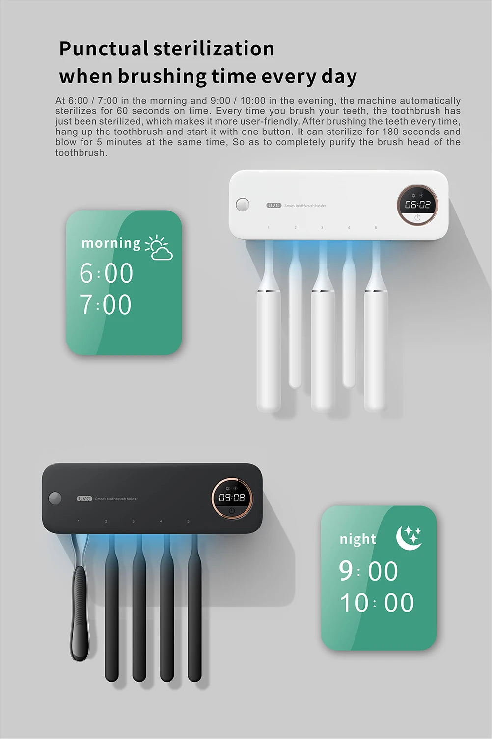 Nuevo Xiaomi UV cepillo de dientes navaja almacenamiento esterilizador pantalla LED soporte para cepillo de dientes recargable montaje en pared con accesorios de baño