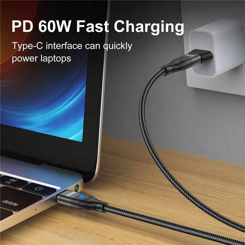 USLION 60W PD Cable cargador rápido USB C a tipo C Cable de datos micro magnético 3A Cable USB para iPhone 13 Macbook Huawei Samsung S22