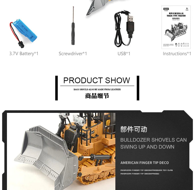 Camión volquete de aleación 1:24 9CH RC, vehículo de ingeniería, carretilla elevadora, excavadora pesada, coche de Control remoto, juguetes para niños, regalos