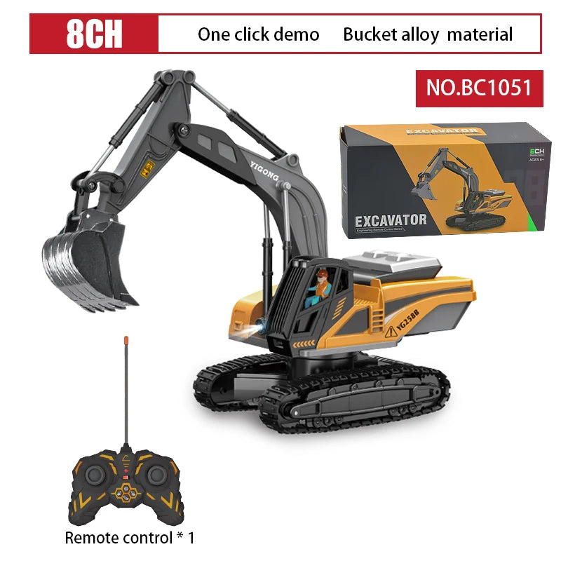 Camión volquete de aleación 1:24 9CH RC, vehículo de ingeniería, carretilla elevadora, excavadora pesada, coche de Control remoto, juguetes para niños, regalos