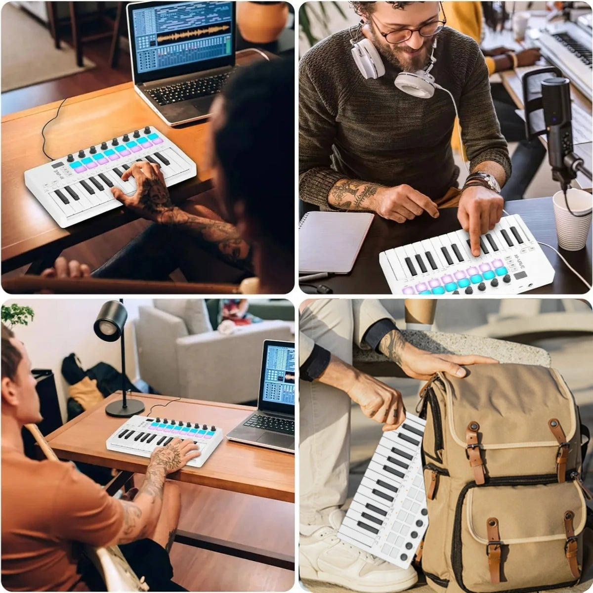 Controlador MIDI Teclado USB Mini 25 teclas, 16 almohadillas de batería RGB, 8 perillas y producción musical, software incluido, M-VAVE SMK-25 II