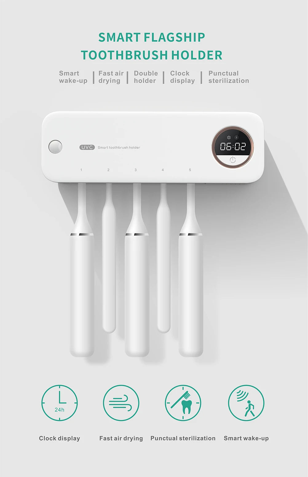 Nuevo Xiaomi UV cepillo de dientes navaja almacenamiento esterilizador pantalla LED soporte para cepillo de dientes recargable montaje en pared con accesorios de baño