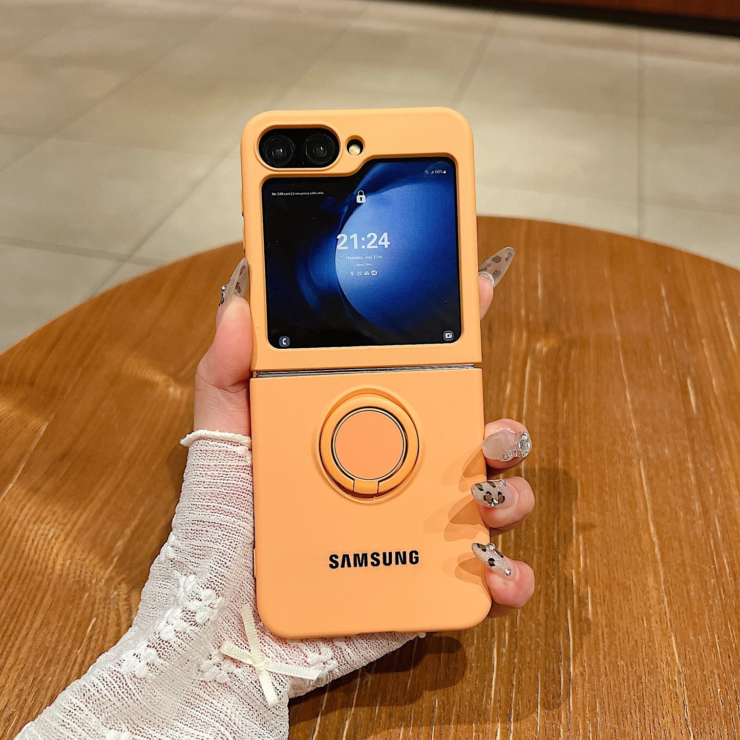 Funda de teléfono con soporte de anillo de silicona líquida de Color caramelo oficial de lujo Samsung Galaxy Z Flip 7 6 5 4 3 funda protectora a prueba de golpes