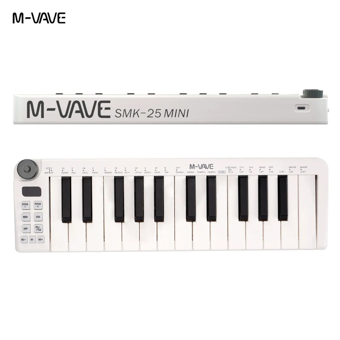 Controlador MIDI Teclado USB Mini 25 teclas, 16 almohadillas de batería RGB, 8 perillas y producción musical, software incluido, M-VAVE SMK-25 II
