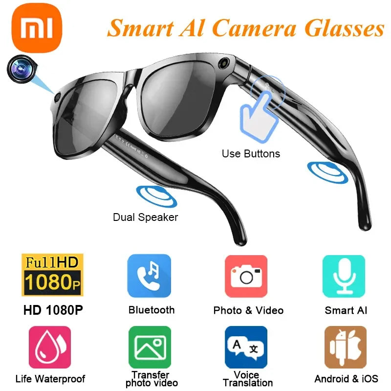 Xiaomi-gafas inteligentes 4K, auriculares con asistente de voz AI, grabación de vídeo/audio, traducción, llamadas Bluetooth, identificación de objetos