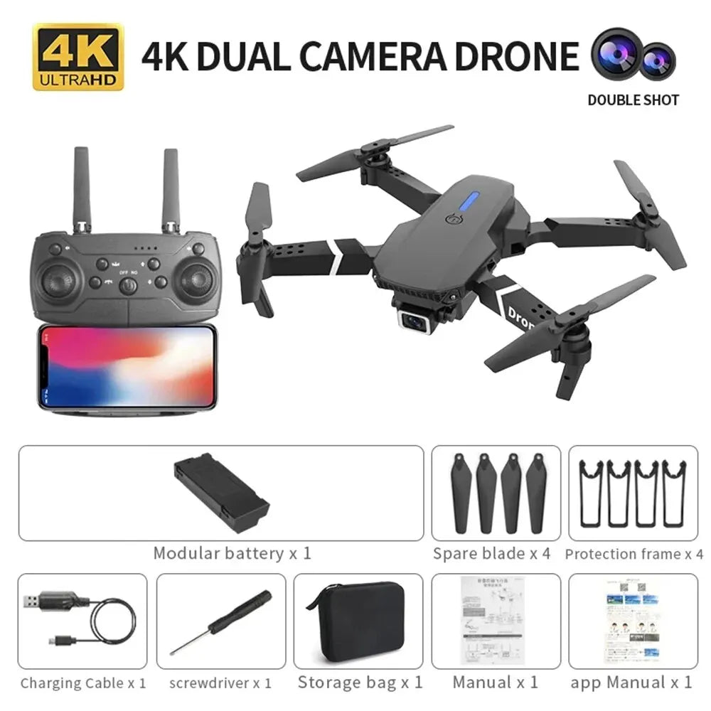Dron profesional E88 4K gran angular HD 1080P cámara WiFi FPV altura sujetar plegable RC Drone Quadrotor helicóptero juguetes para niños