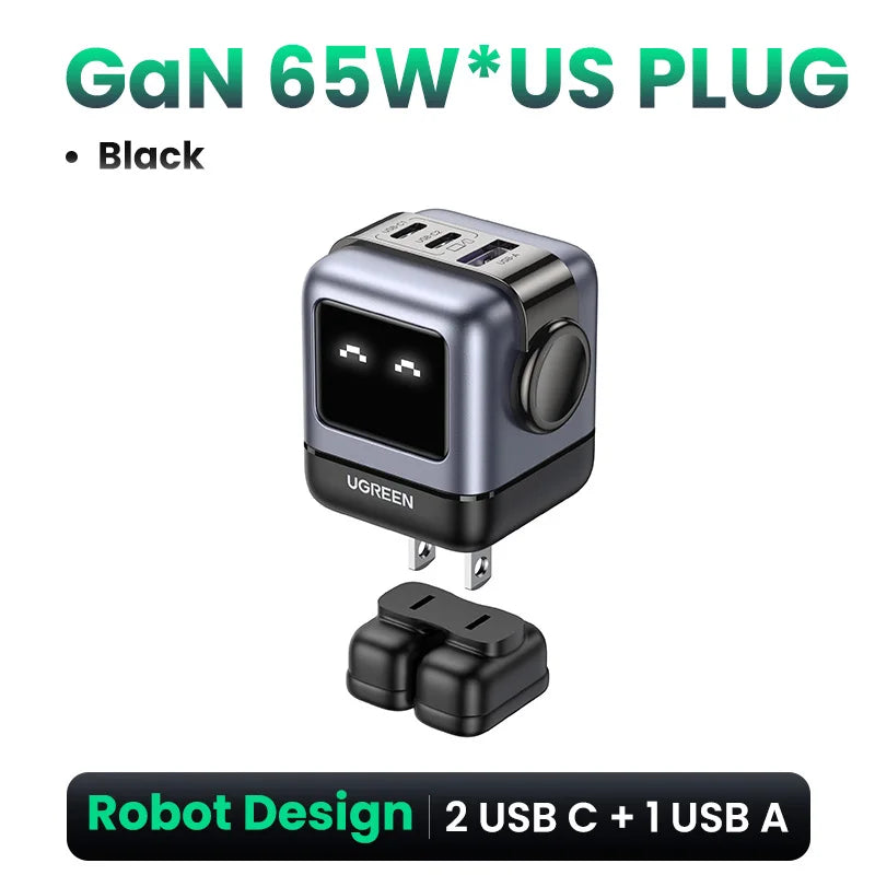 Cargador Robot Uno 100W GaN, cargador QC4.0 3,0 PPS para iPhone 16, 15, 14 Pro, Macbook, tableta, carga rápida