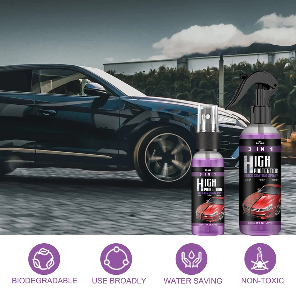 Espray de alta protección 3 en 1 para revestimiento de cerámica, aerosol de pulido de cera para coche, reparación rápida de arañazos finos, actualización de plástico