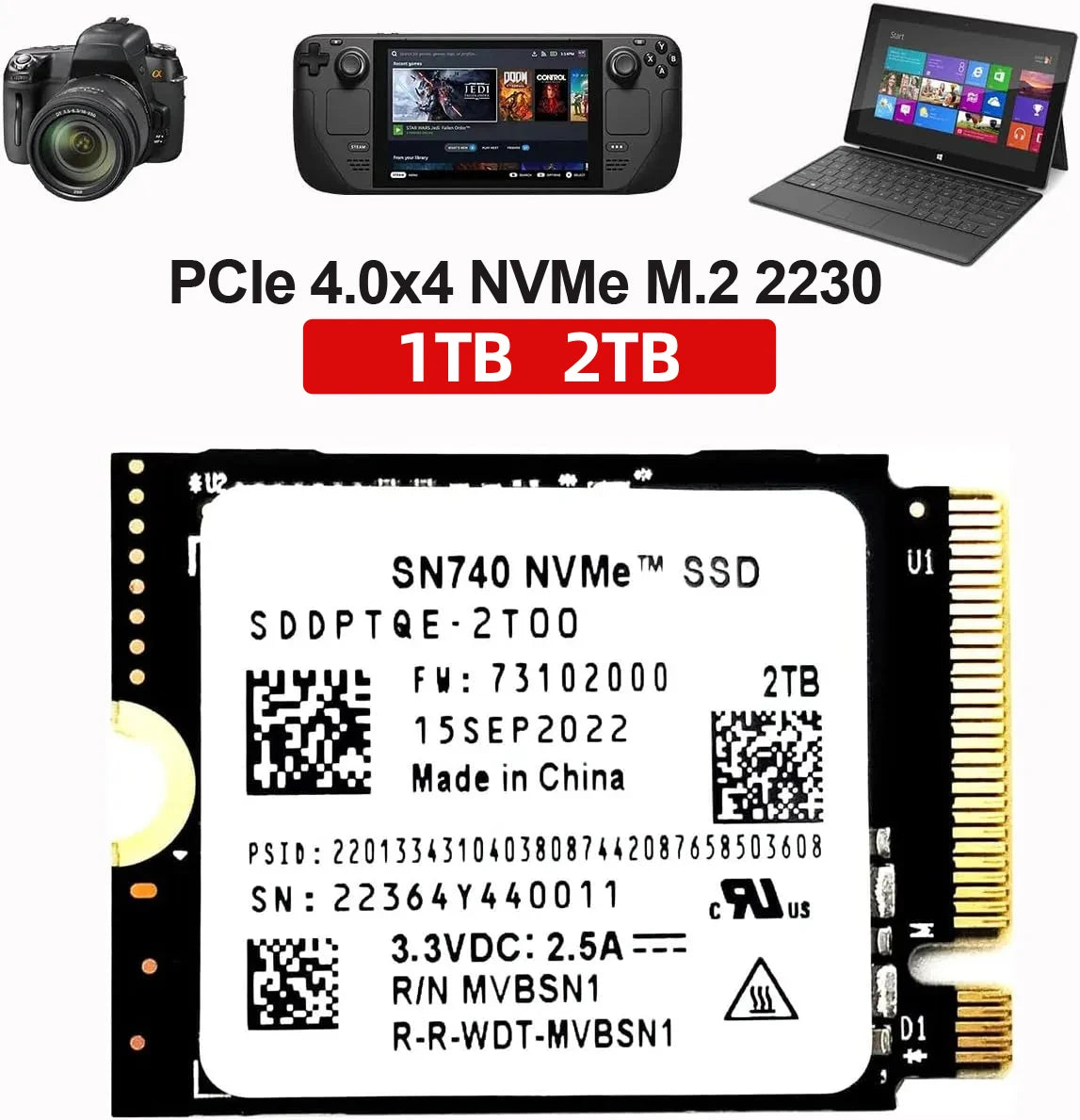 SSD interno NVMe PCIe M.2 2230 / 2242 empaquetado por OEM Samsung BM9C1/PM9B1/PM9C1A/PM991A y WD SN740 y Crucial P310 y Micron 2450