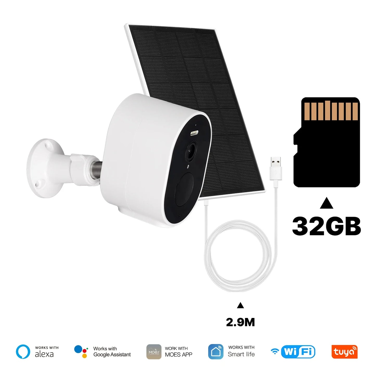 Cámara de seguridad HD inteligente carga Solar IP65 impermeable a todo Color visión nocturna funciona con Alexa Google Home, MOES Tuya WiFi 4MP HD