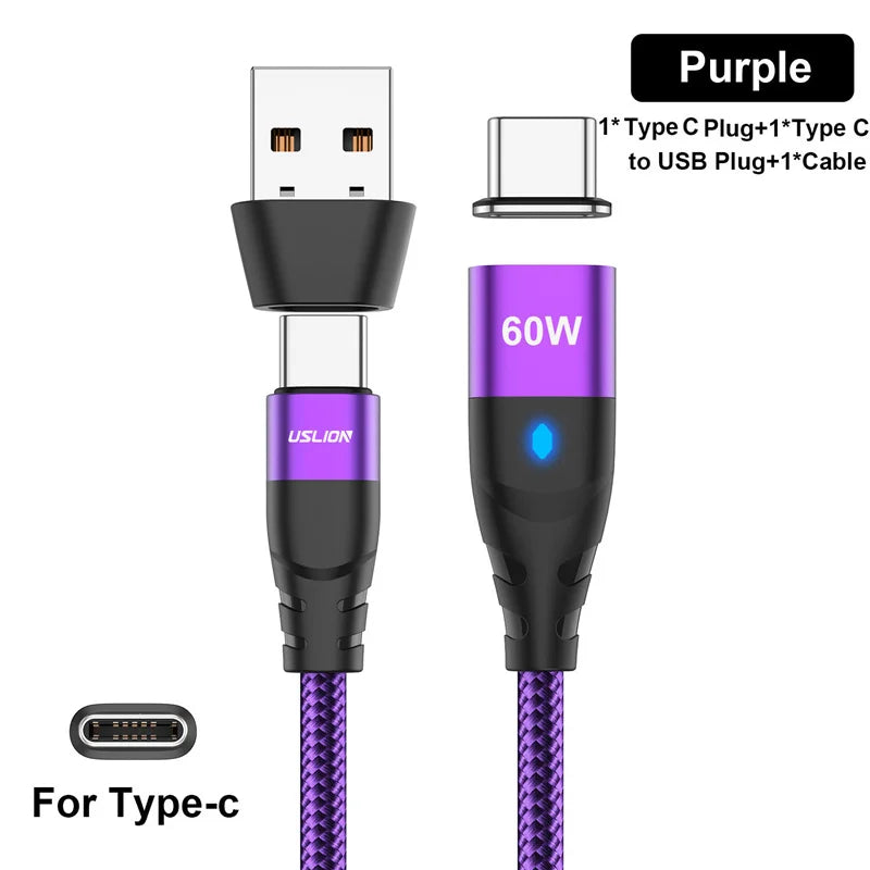 USLION 60W PD Cable cargador rápido USB C a tipo C Cable de datos micro magnético 3A Cable USB para iPhone 13 Macbook Huawei Samsung S22