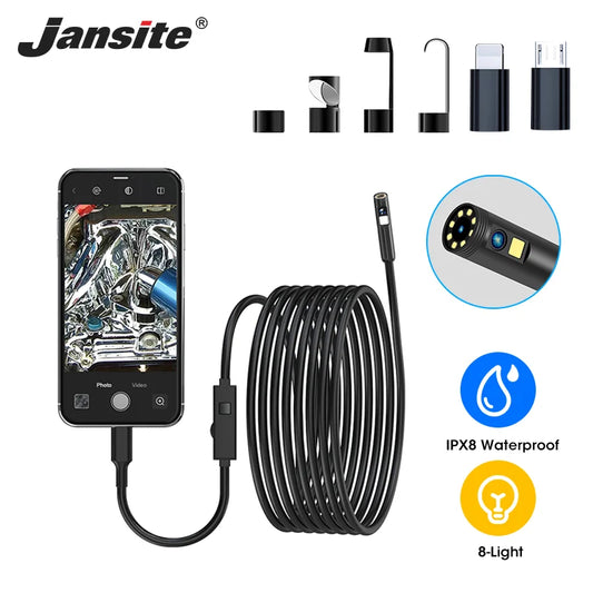 Cámara endoscópica de 8,0 MM IP68 impermeable 8 LED ajustables para IOS Android cámaras boroscopio de inspección flexibles herramientas automotrices