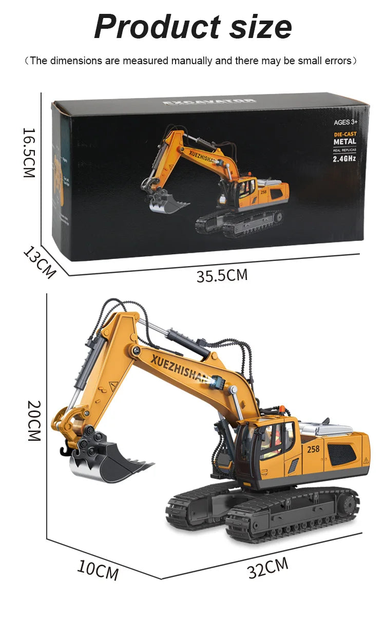 Camión volquete de aleación 1:24 9CH RC, vehículo de ingeniería, carretilla elevadora, excavadora pesada, coche de Control remoto, juguetes para niños, regalos