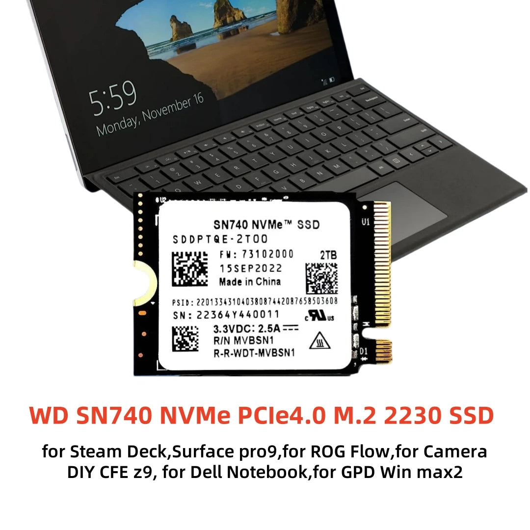SSD interno NVMe PCIe M.2 2230 / 2242 empaquetado por OEM Samsung BM9C1/PM9B1/PM9C1A/PM991A y WD SN740 y Crucial P310 y Micron 2450