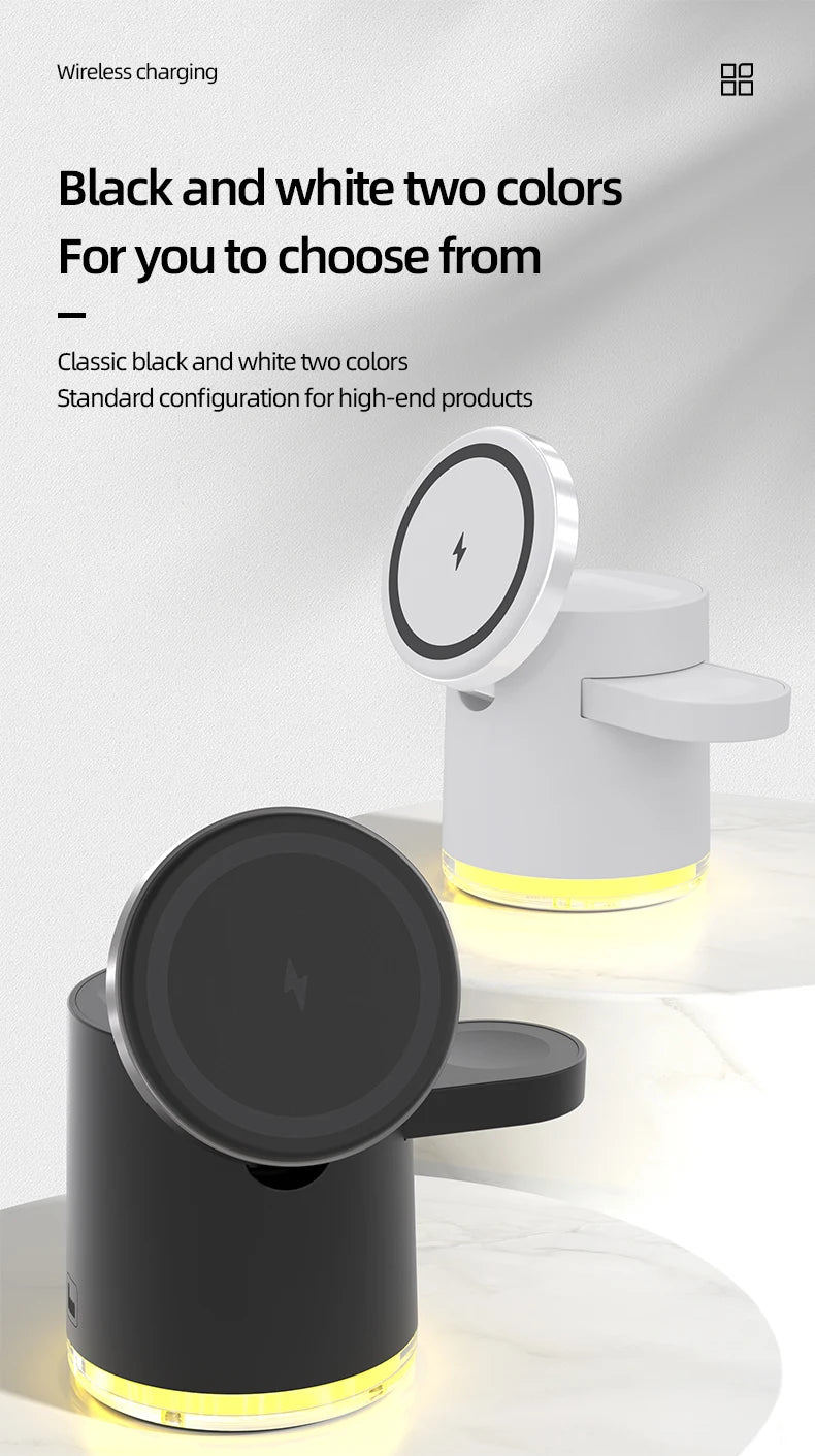Cargador inalámbrico 4 en 1 QI2, base de carga rápida, luz nocturna para Magsafe iPhone 16 15 14 Pro Max Airpods Pro 2-8 Apple Watch