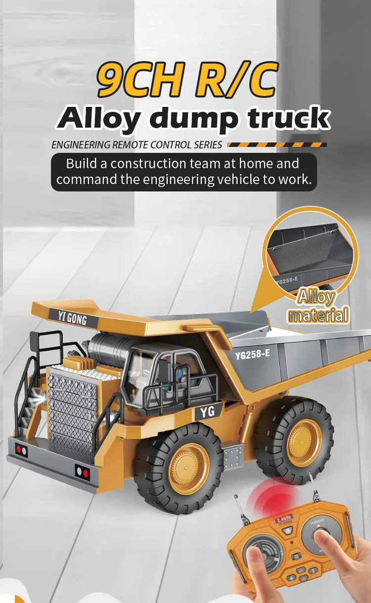 Camión volquete de aleación 1:24 9CH RC, vehículo de ingeniería, carretilla elevadora, excavadora pesada, coche de Control remoto, juguetes para niños, regalos