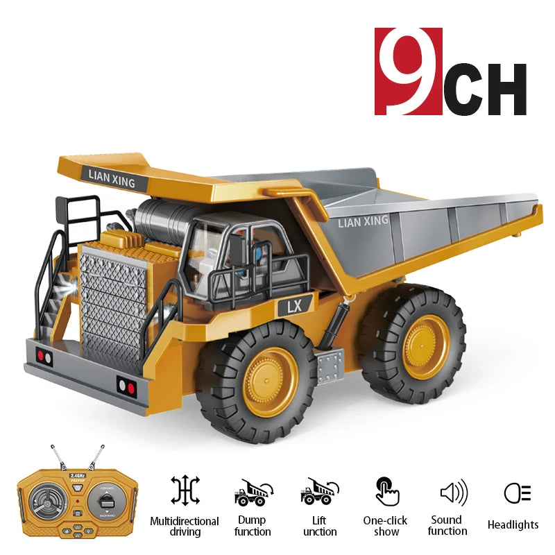 Camión volquete de aleación 1:24 9CH RC, vehículo de ingeniería, carretilla elevadora, excavadora pesada, coche de Control remoto, juguetes para niños, regalos