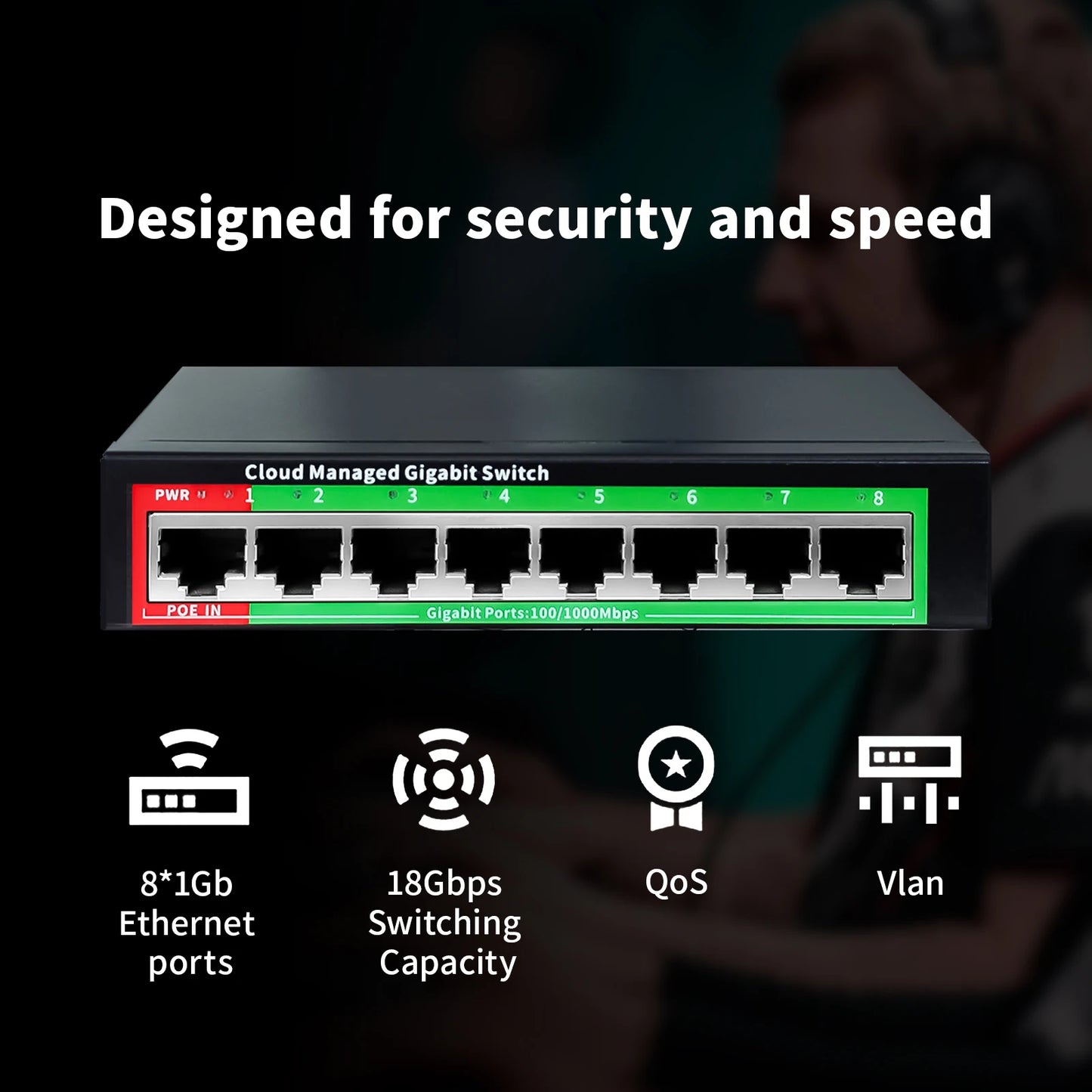Conmutador Ethernet Gigabit gestionado por la nube, conmutador de red de 8 puertos, 48V, extensor de red POE de escritorio, 100/1000Mbps, SFP, interruptor gestionado por aplicación