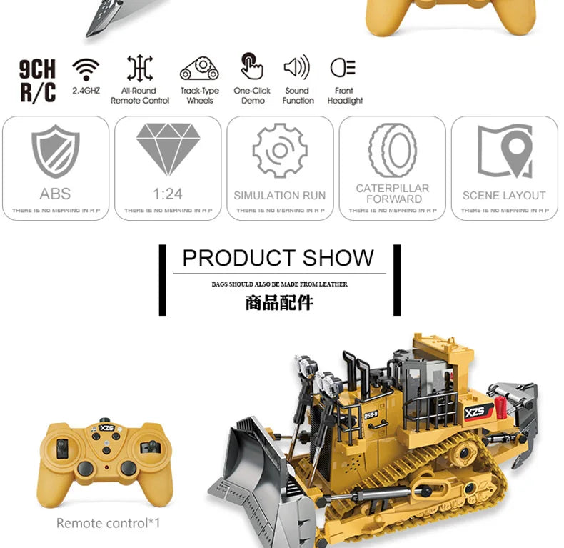 Camión volquete de aleación 1:24 9CH RC, vehículo de ingeniería, carretilla elevadora, excavadora pesada, coche de Control remoto, juguetes para niños, regalos