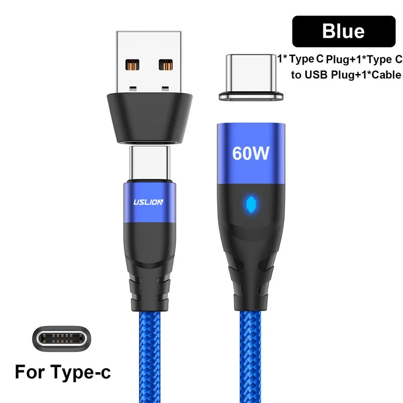 USLION 60W PD Cable cargador rápido USB C a tipo C Cable de datos micro magnético 3A Cable USB para iPhone 13 Macbook Huawei Samsung S22