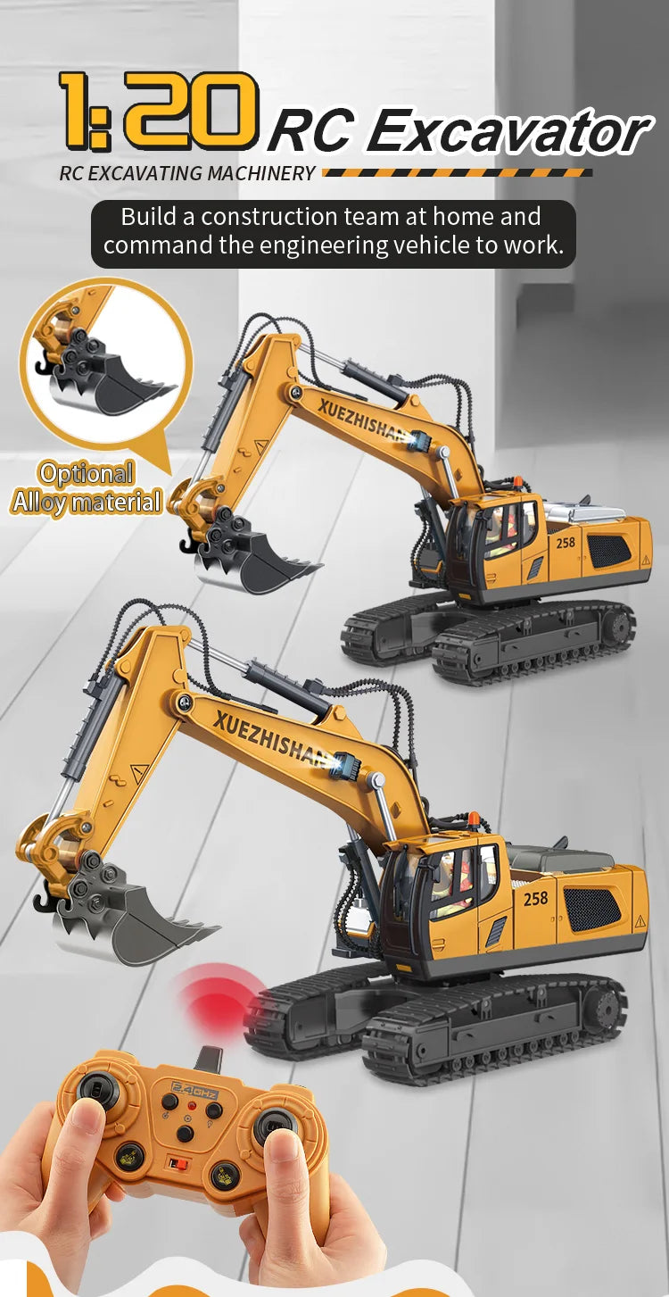 Camión volquete de aleación 1:24 9CH RC, vehículo de ingeniería, carretilla elevadora, excavadora pesada, coche de Control remoto, juguetes para niños, regalos