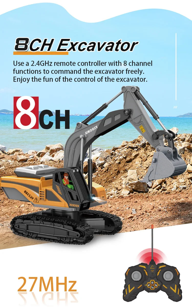 Camión volquete de aleación 1:24 9CH RC, vehículo de ingeniería, carretilla elevadora, excavadora pesada, coche de Control remoto, juguetes para niños, regalos