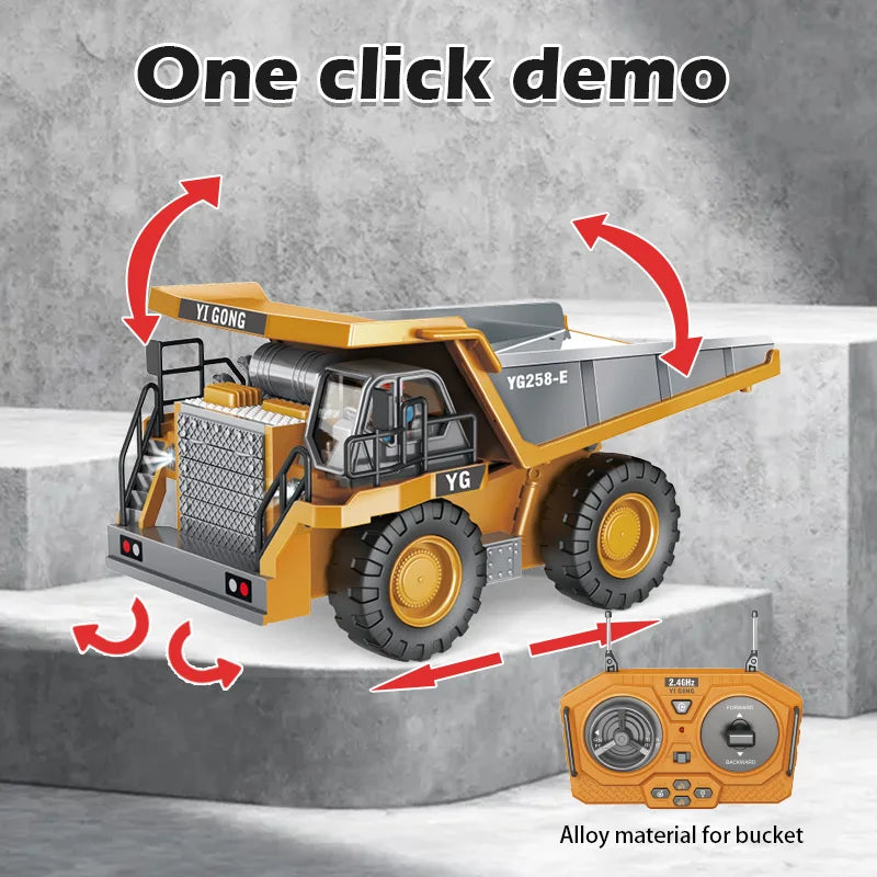 Camión volquete de aleación 1:24 9CH RC, vehículo de ingeniería, carretilla elevadora, excavadora pesada, coche de Control remoto, juguetes para niños, regalos
