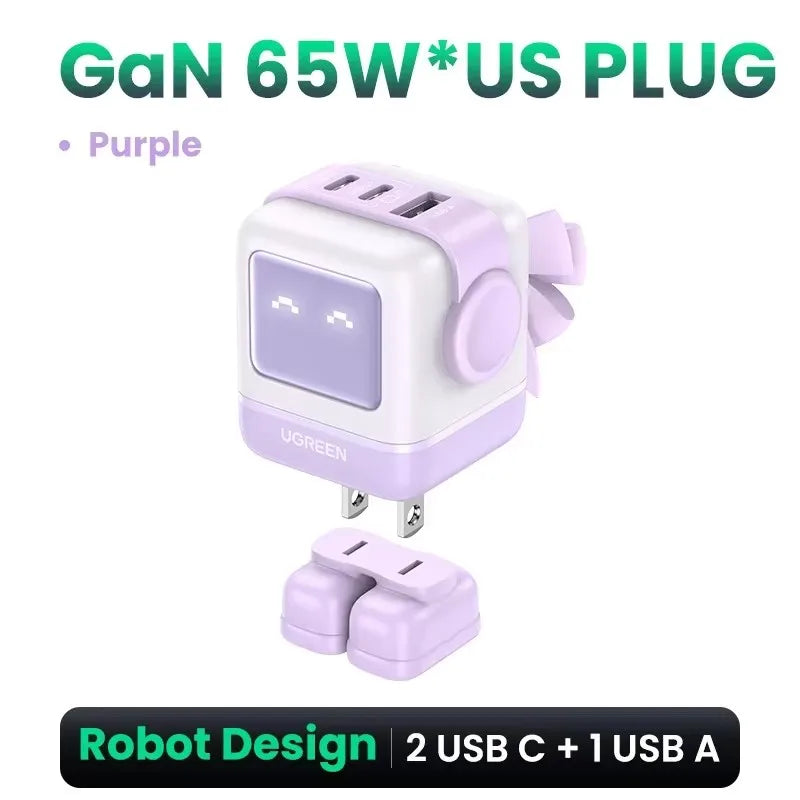 Cargador Robot Uno 100W GaN, cargador QC4.0 3,0 PPS para iPhone 16, 15, 14 Pro, Macbook, tableta, carga rápida