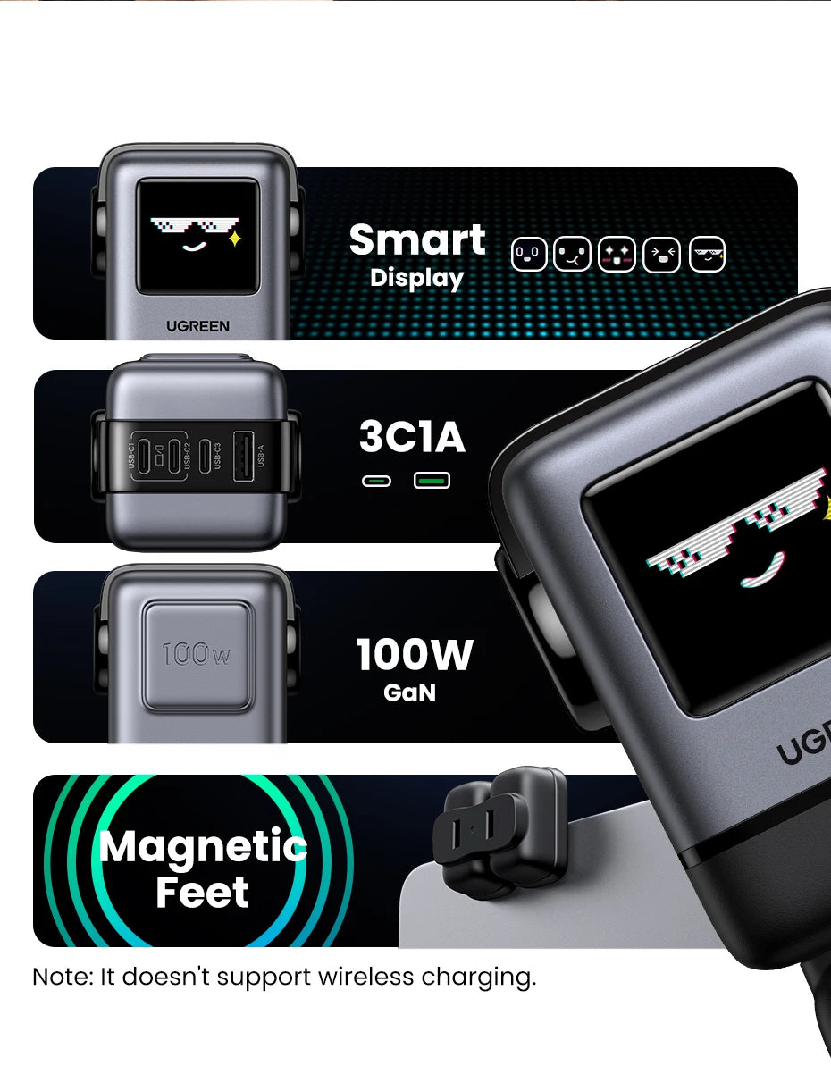Cargador Robot Uno 100W GaN, cargador QC4.0 3,0 PPS para iPhone 16, 15, 14 Pro, Macbook, tableta, carga rápida