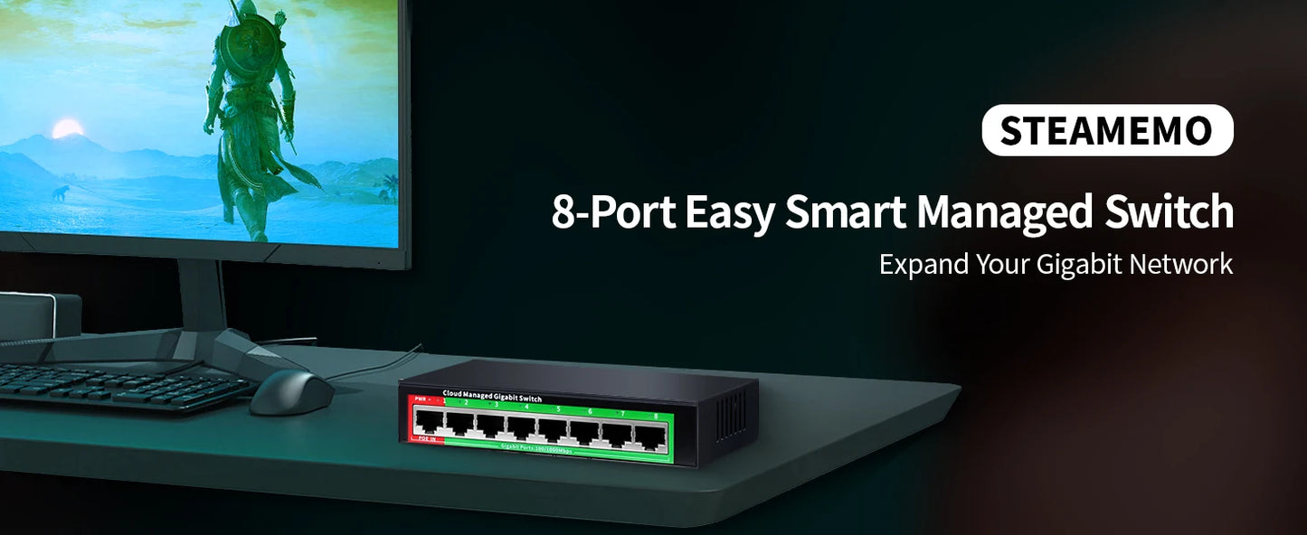Conmutador Ethernet Gigabit gestionado por la nube, conmutador de red de 8 puertos, 48V, extensor de red POE de escritorio, 100/1000Mbps, SFP, interruptor gestionado por aplicación