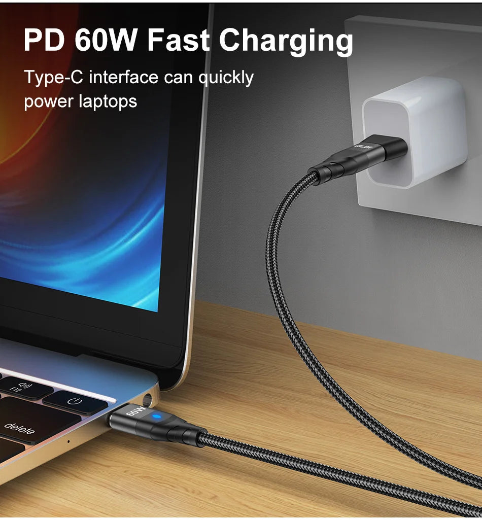 USLION 60W PD Cable cargador rápido USB C a tipo C Cable de datos micro magnético 3A Cable USB para iPhone 13 Macbook Huawei Samsung S22