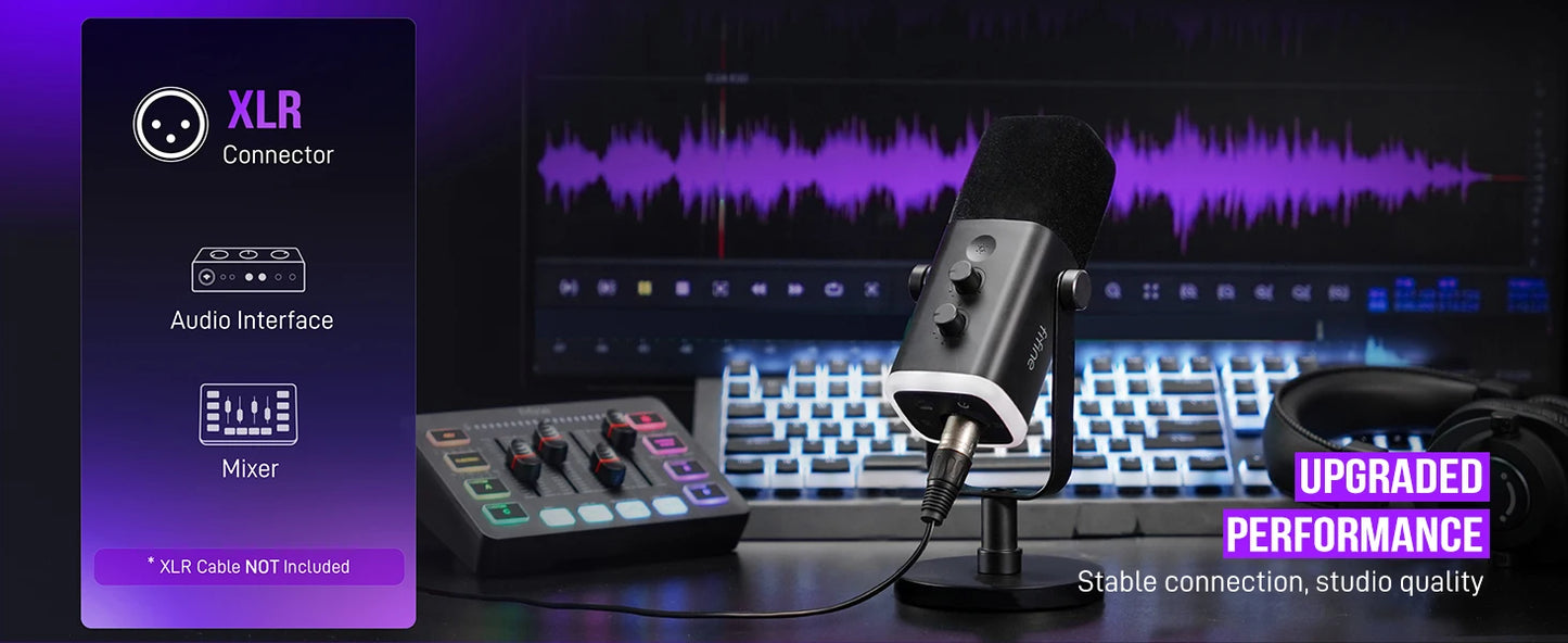 Micrófono dinámico FIFINE USB/XLR con Control RGB/conector para auriculares/mú, micrófono para grabación de Streaming AmpliGame-AM8