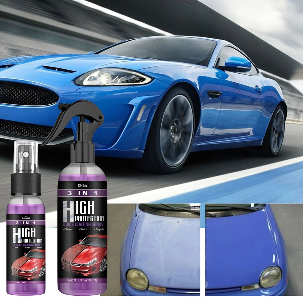 Espray de alta protección 3 en 1 para revestimiento de cerámica, aerosol de pulido de cera para coche, reparación rápida de arañazos finos, actualización de plástico
