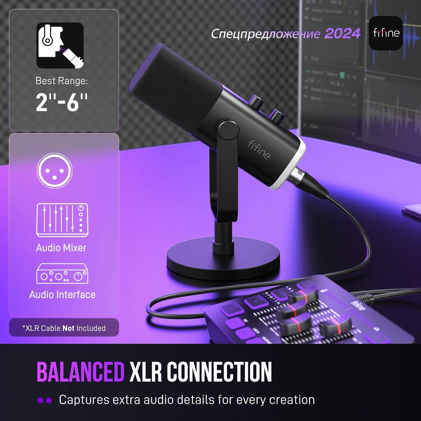 Micrófono dinámico FIFINE USB/XLR con Control RGB/conector para auriculares/mú, micrófono para grabación de Streaming AmpliGame-AM8