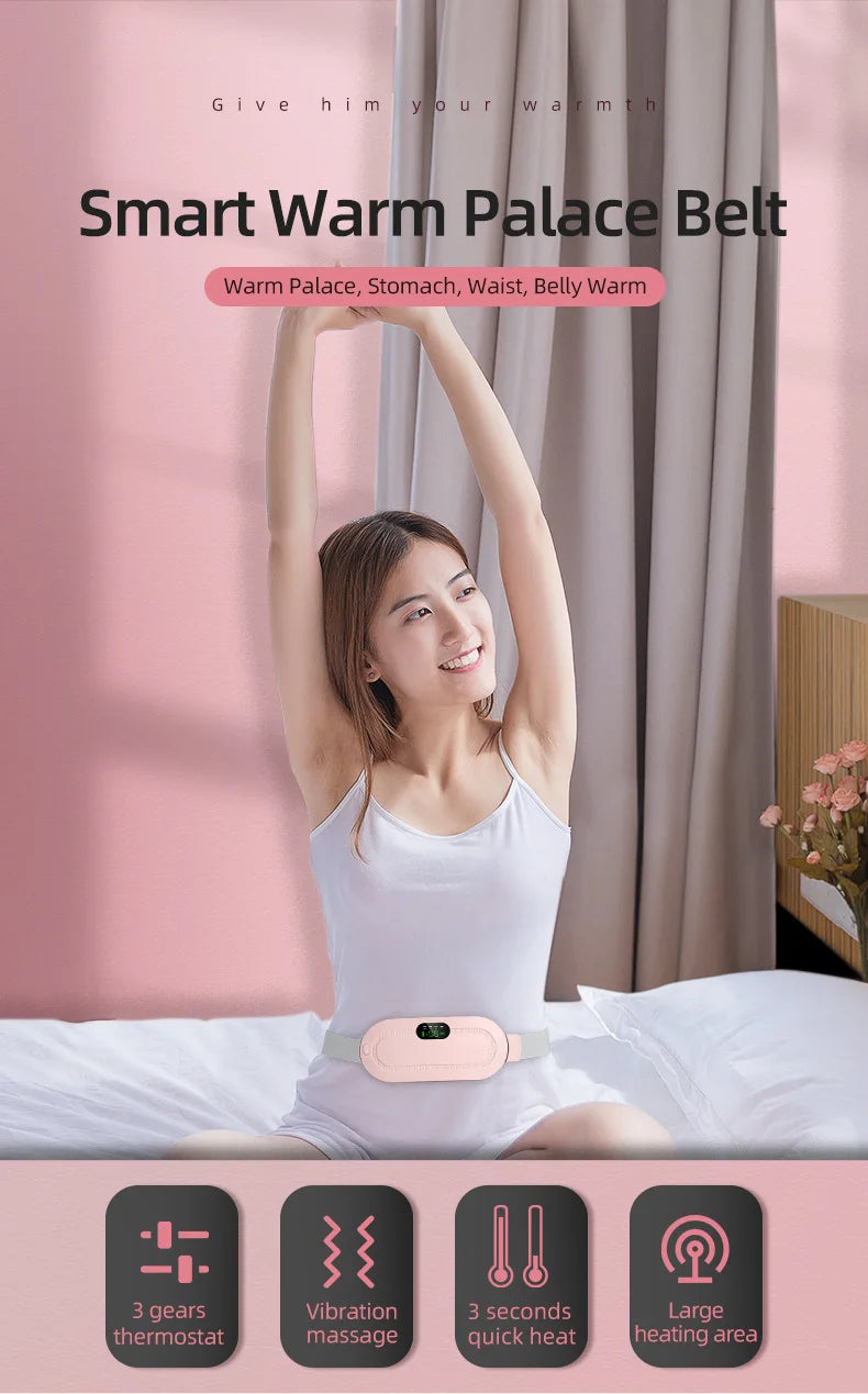 Cinturón calefactor, almohadillas térmicas menstruales, cinturón de alivio del período de compresión caliente, masaje de calefacción Abdominal recargable por USB