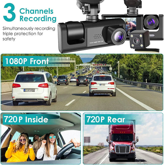 Cámara de salpicadero Dvr 2/3 para coche,amara coche delantera grabar，camara para vehiculo，dashcam coche， grabadora de vídeo frontal y trasera con visión nocturna IR, 1080P