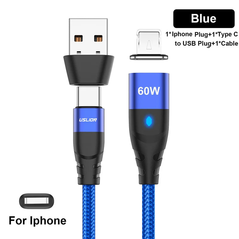 USLION 60W PD Cable cargador rápido USB C a tipo C Cable de datos micro magnético 3A Cable USB para iPhone 13 Macbook Huawei Samsung S22