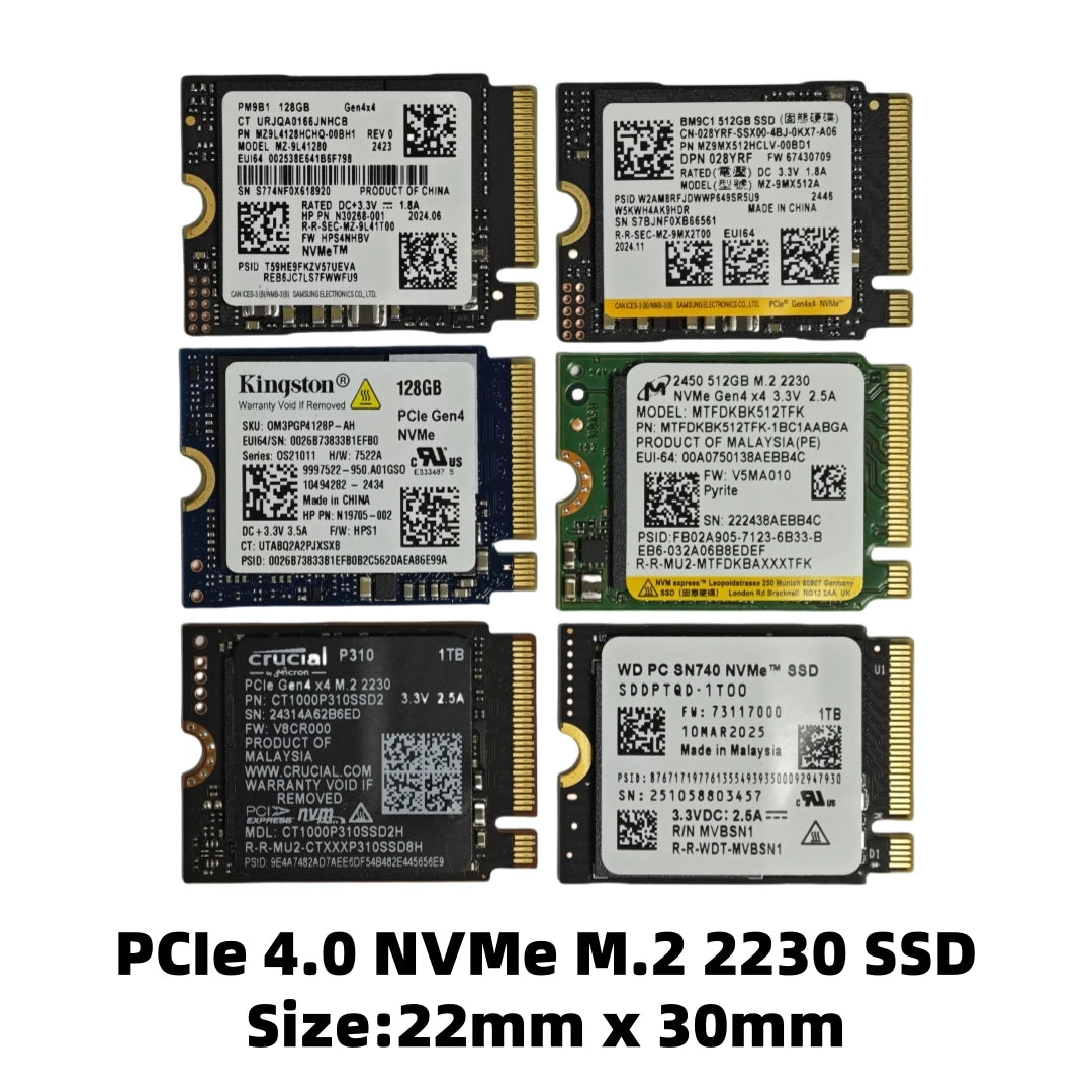 SSD interno NVMe PCIe M.2 2230 / 2242 empaquetado por OEM Samsung BM9C1/PM9B1/PM9C1A/PM991A y WD SN740 y Crucial P310 y Micron 2450