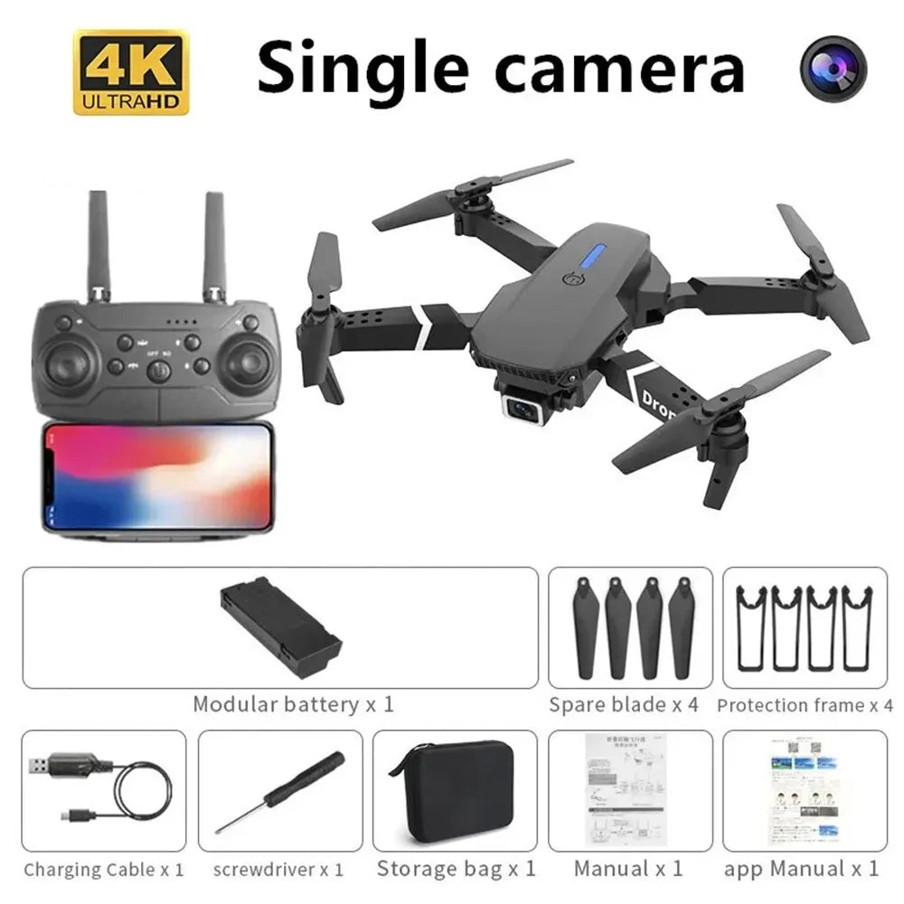 Dron profesional E88 4K gran angular HD 1080P cámara WiFi FPV altura sujetar plegable RC Drone Quadrotor helicóptero juguetes para niños